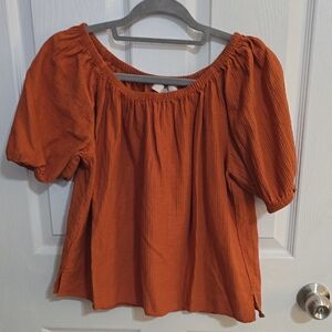 LOFT Terracotta Puff Sleeve Blouse